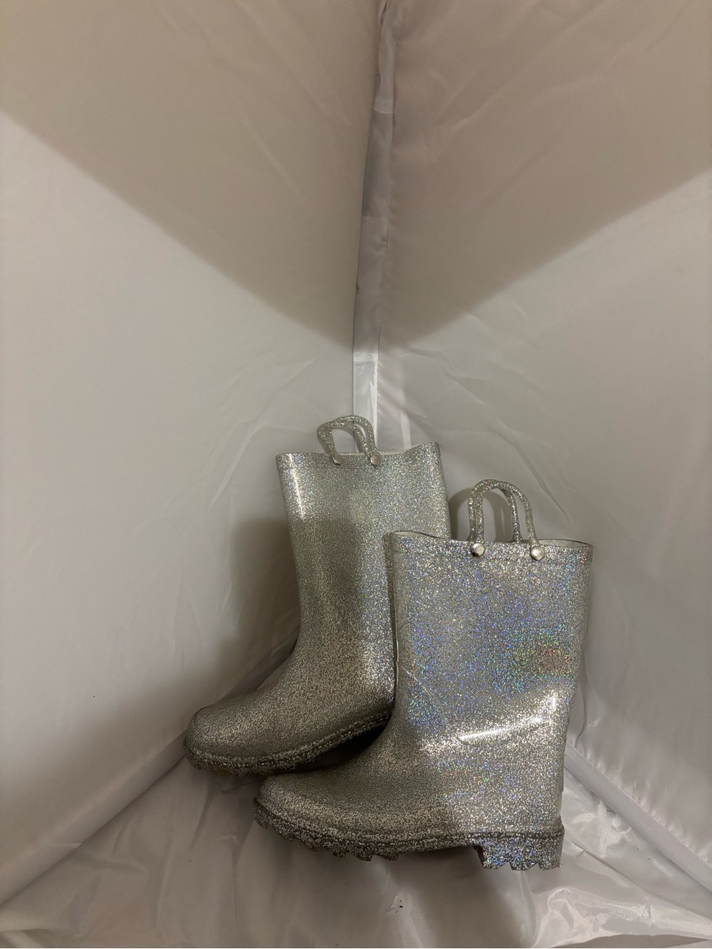 Kids Sparkle Silver Rain Boots with Pull Tabs